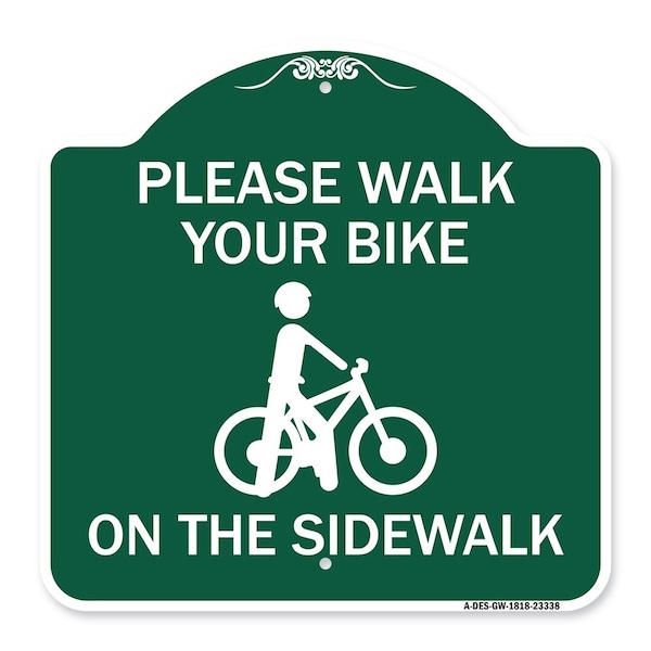 Pavement Stencil Please Walk Your Bike on Sidewalk, Green & White Alum, 18" x 18", GW-1818-23338
